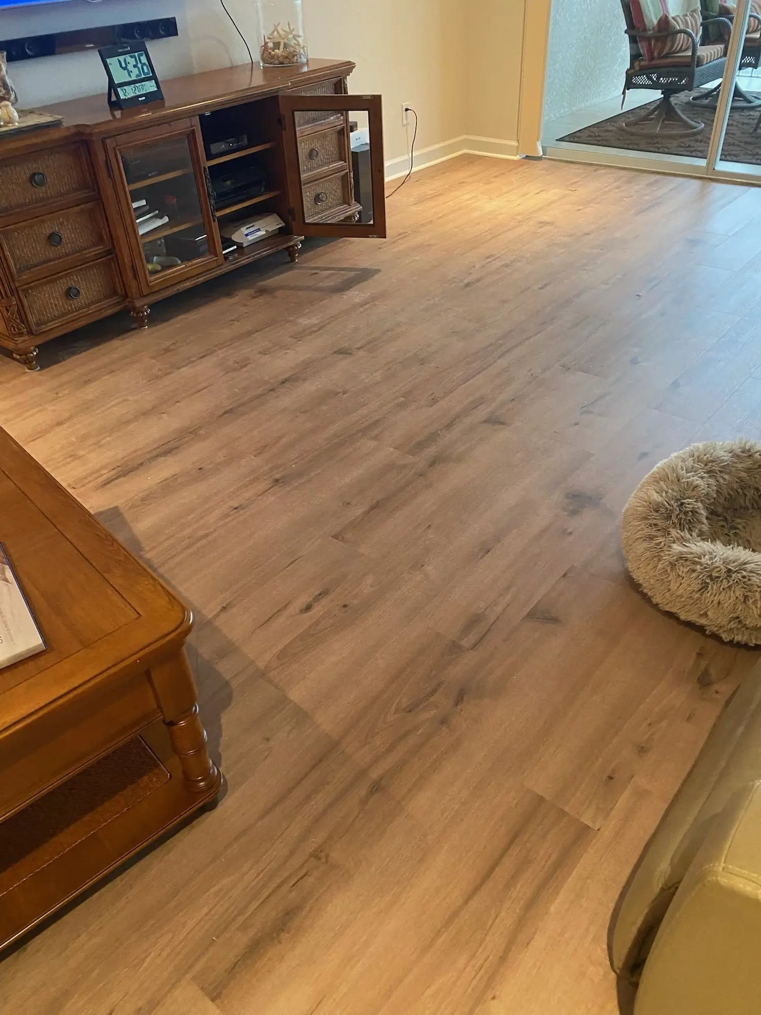 Open living area in warm oak