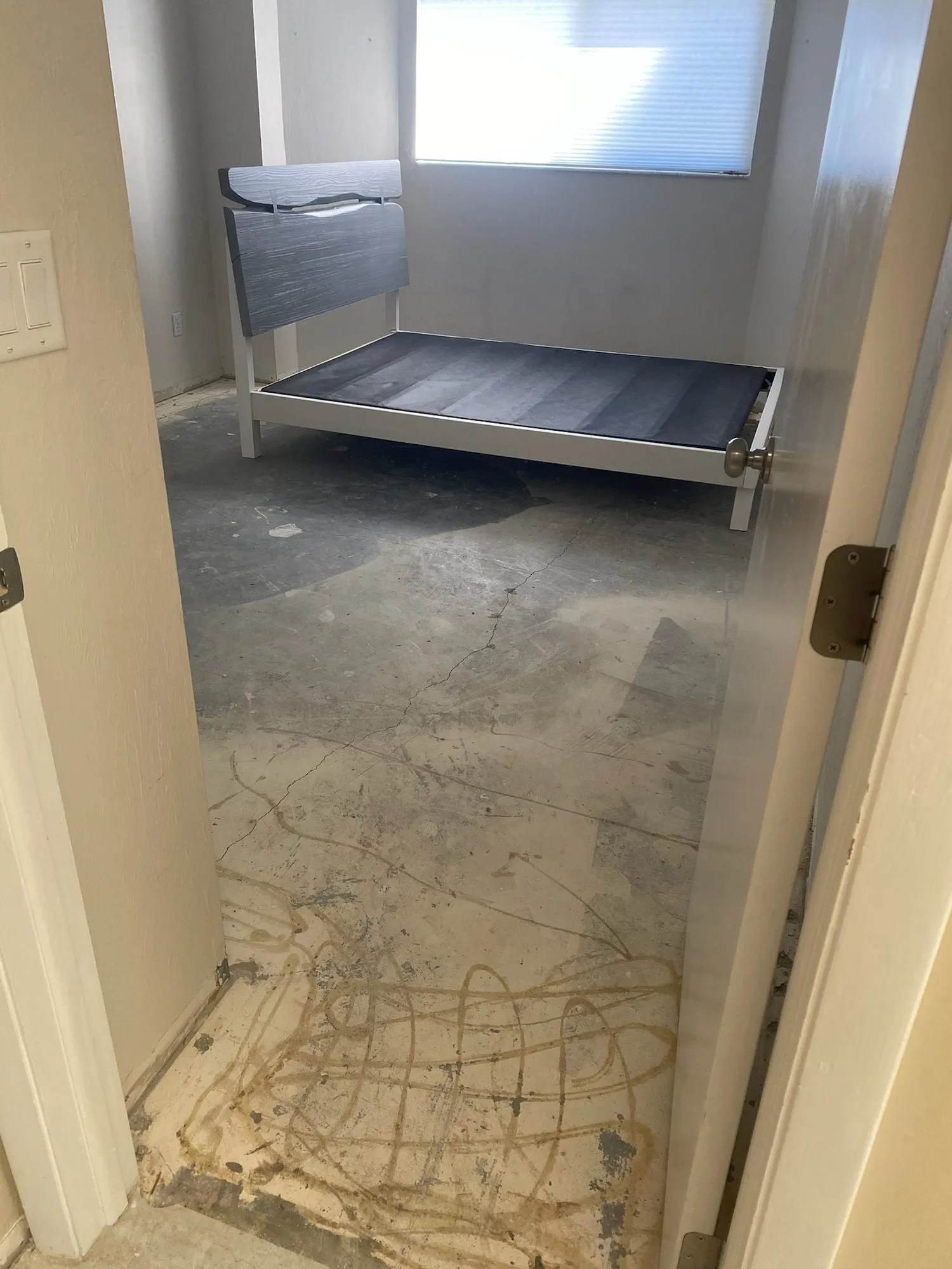 Old flooring up, slab exposed