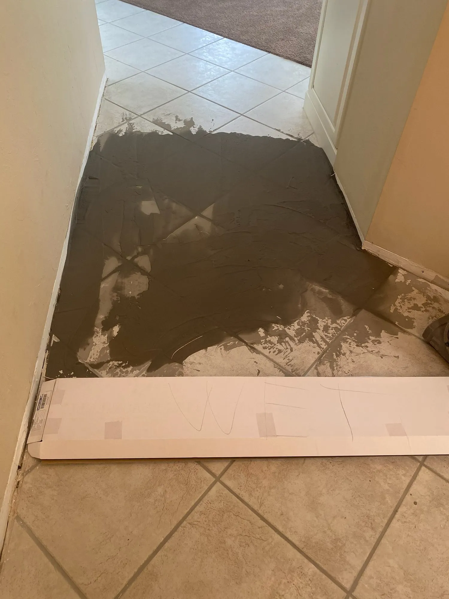 Hallway leveled before the plank goes down
