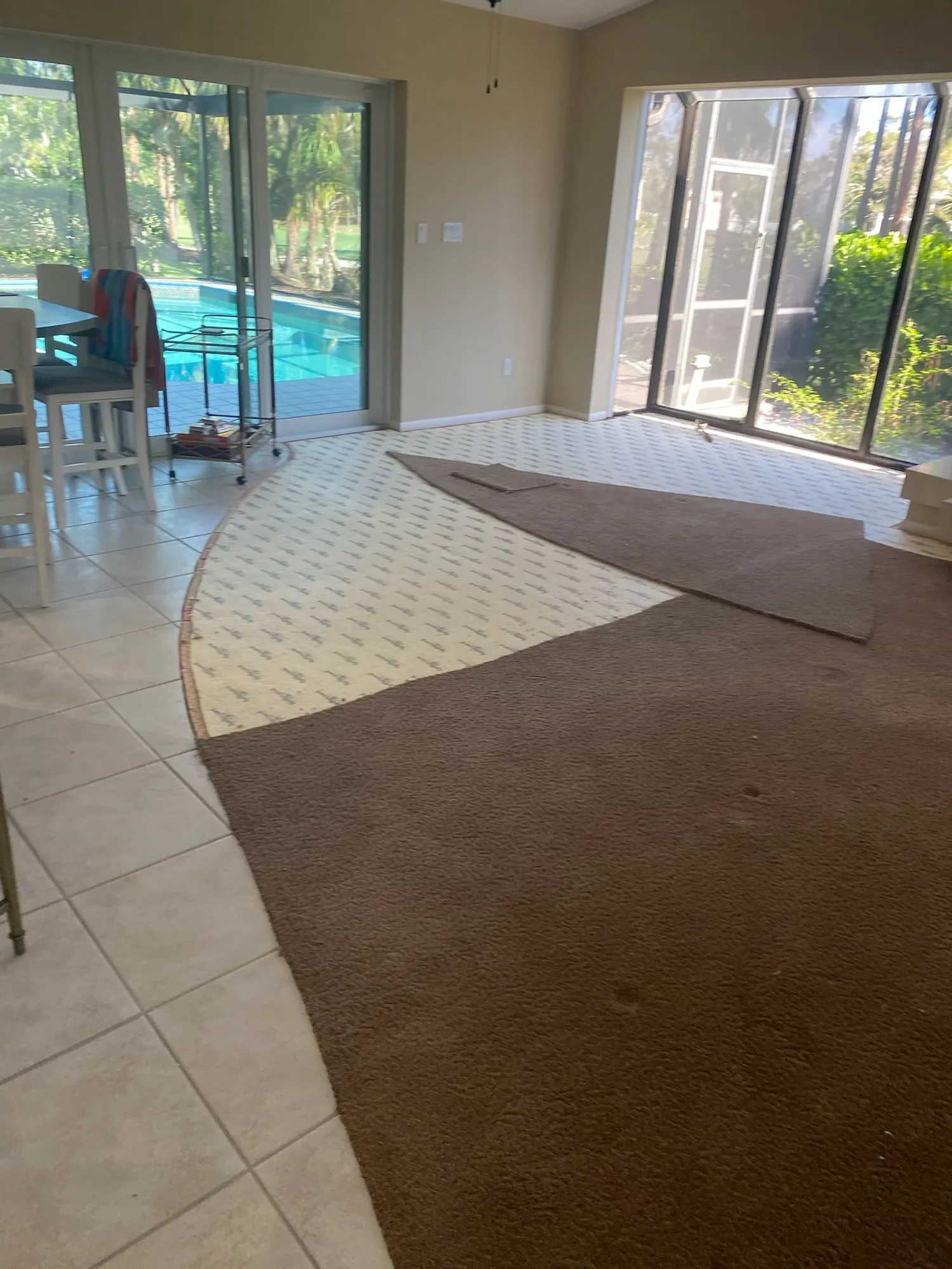Carpet coming up where it met the tile