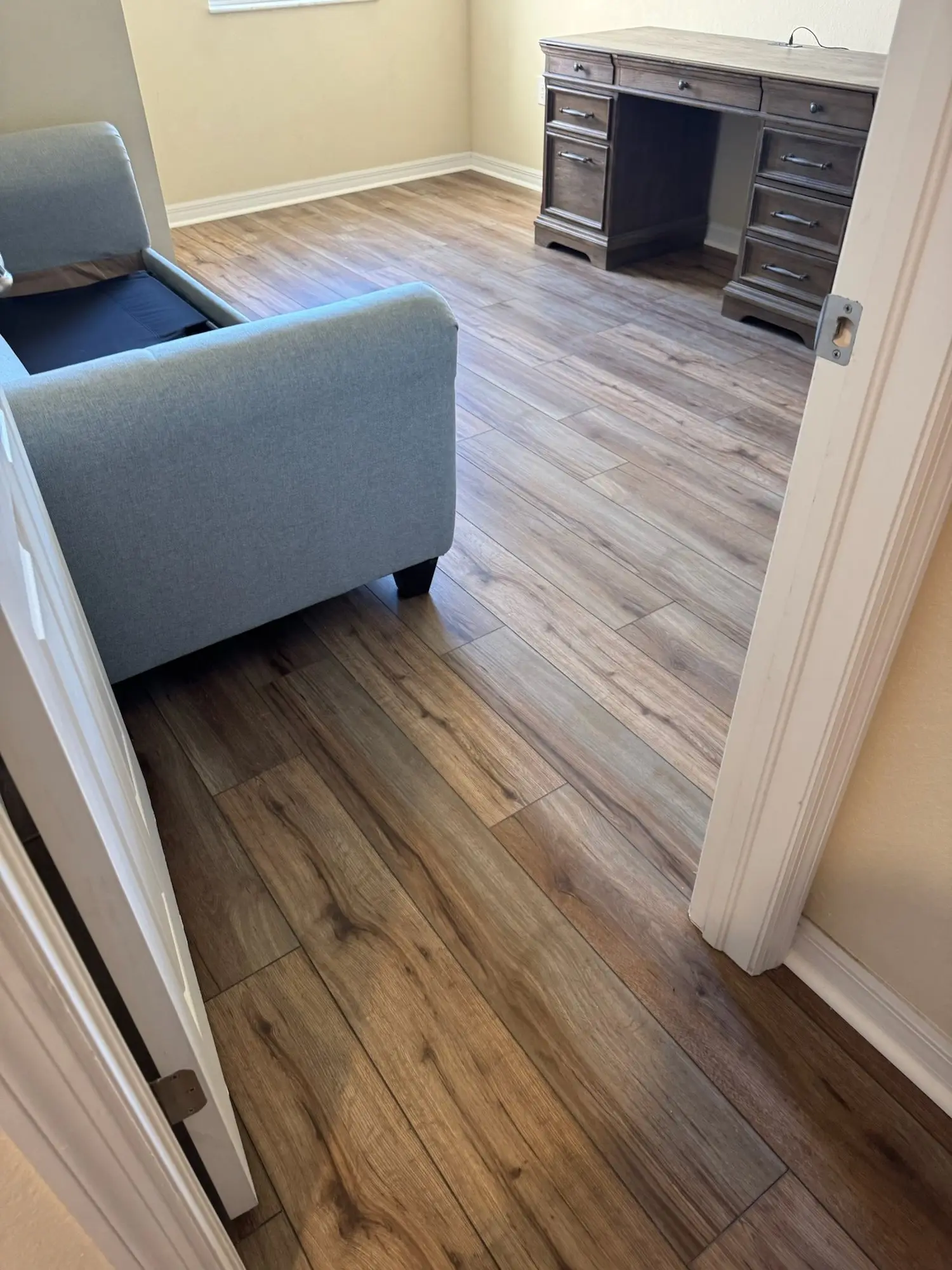 Warm brown plank across the second floor
